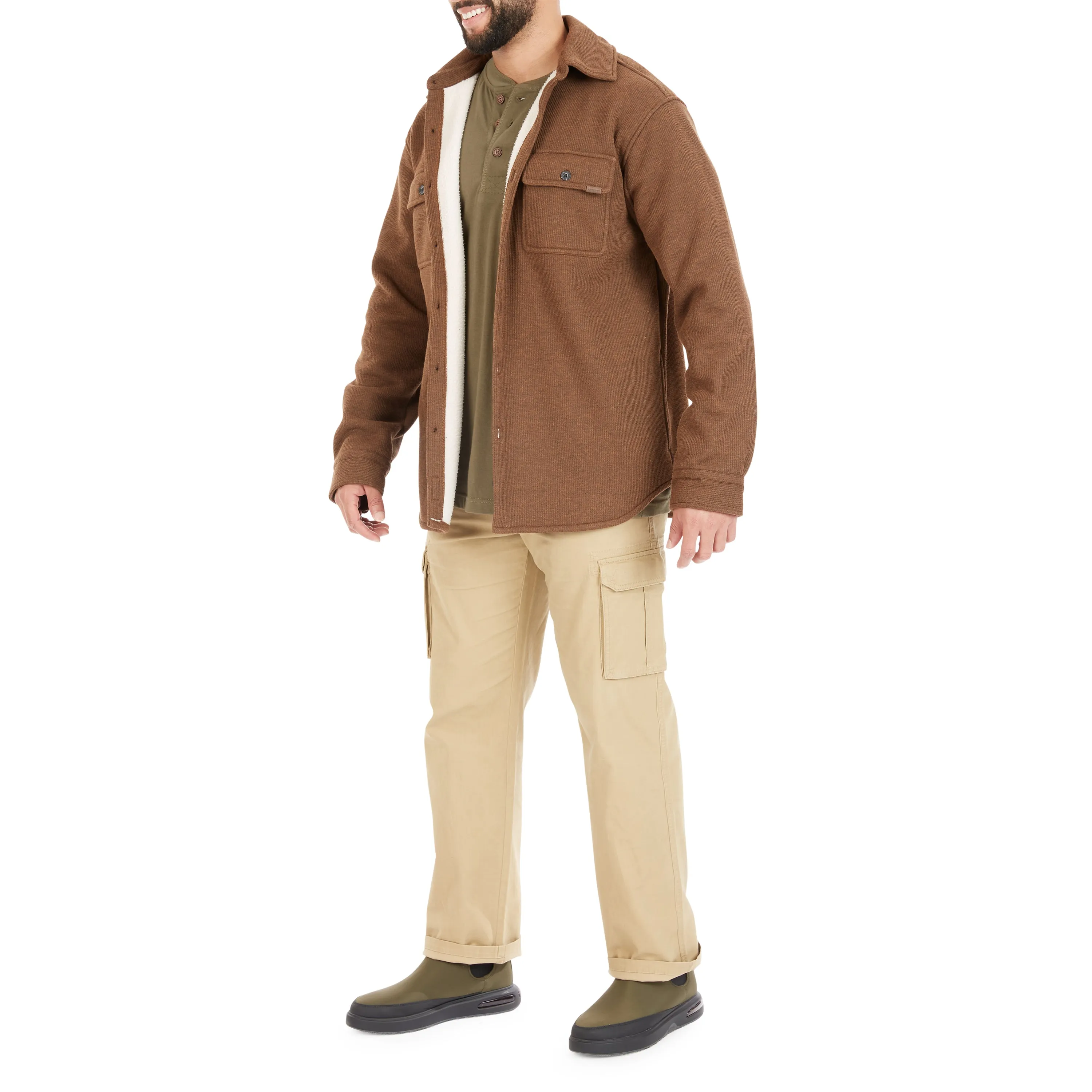 SHERPA-LINED HEATHERED THERMAL SHIRT-JACKET