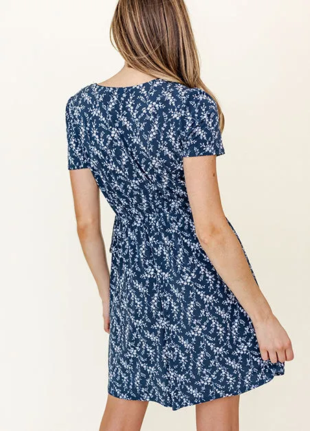 Short Sleeve Floral Faux-Wrap Dress