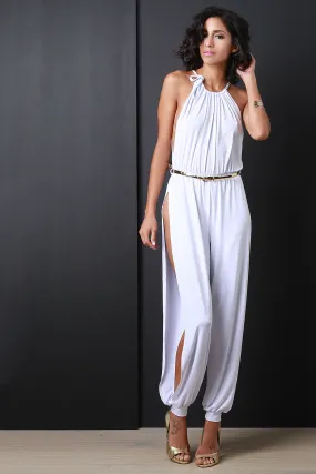 Side Slit Harem Belted Jumpsuit