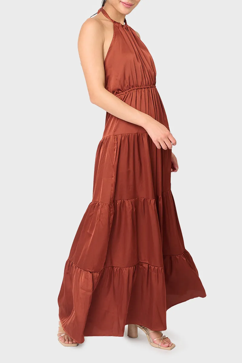 Silky Tie Back Halter Maxi Dress