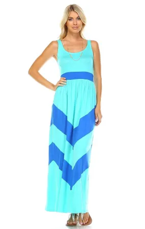 Sleeveless Evening Chevron Maxi Dress Mint Aqua Royal Blue