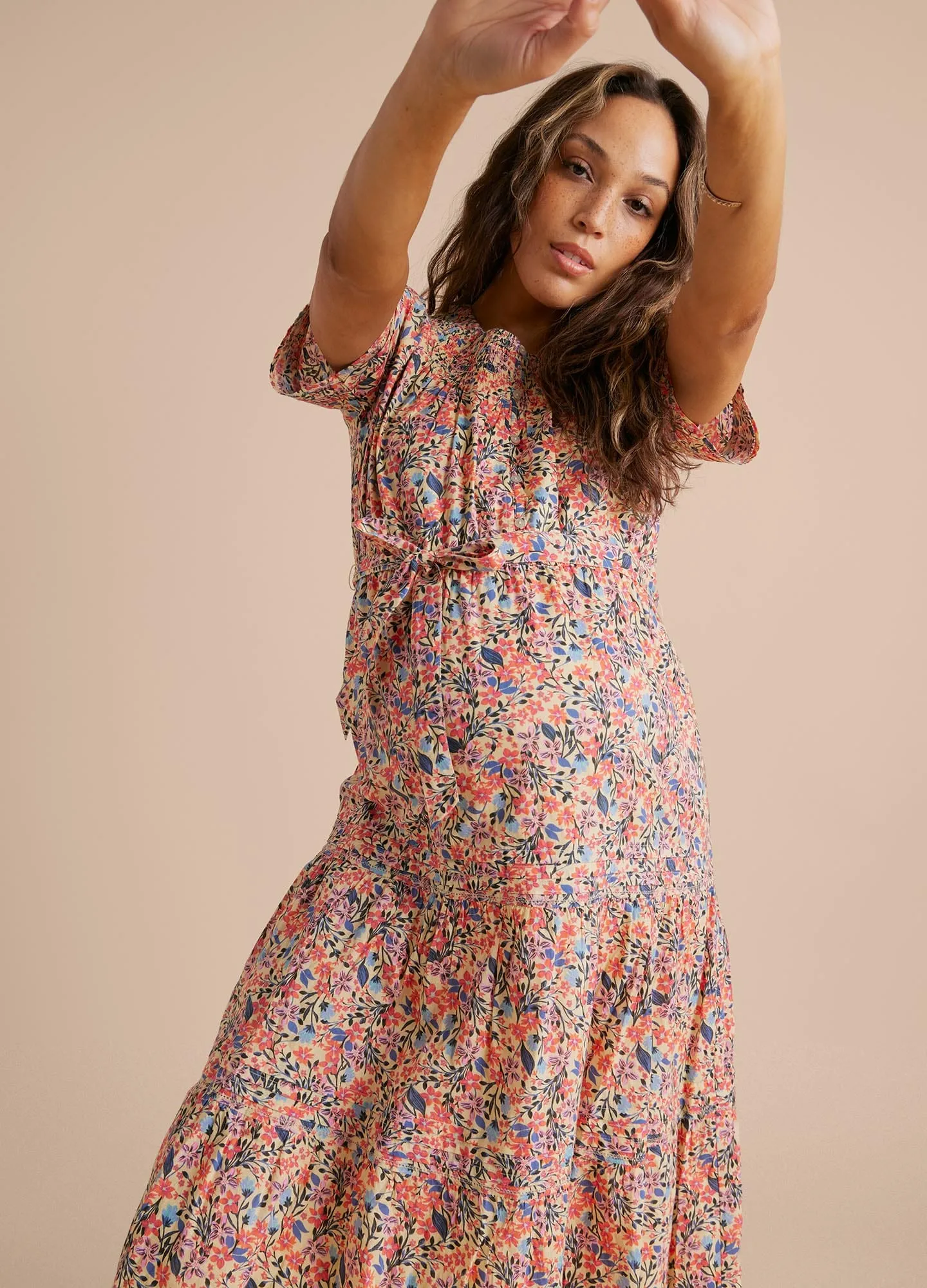 Smocked Yoke Tier Maxi Dress