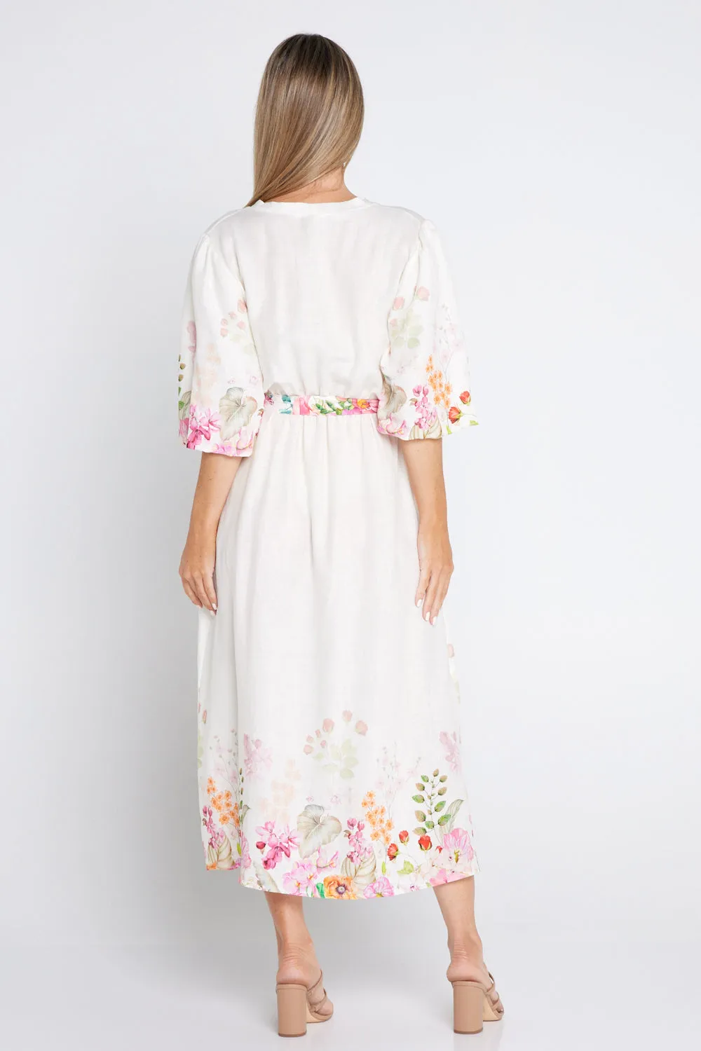 Springtime Garden Linen Dress - Cream/Floral