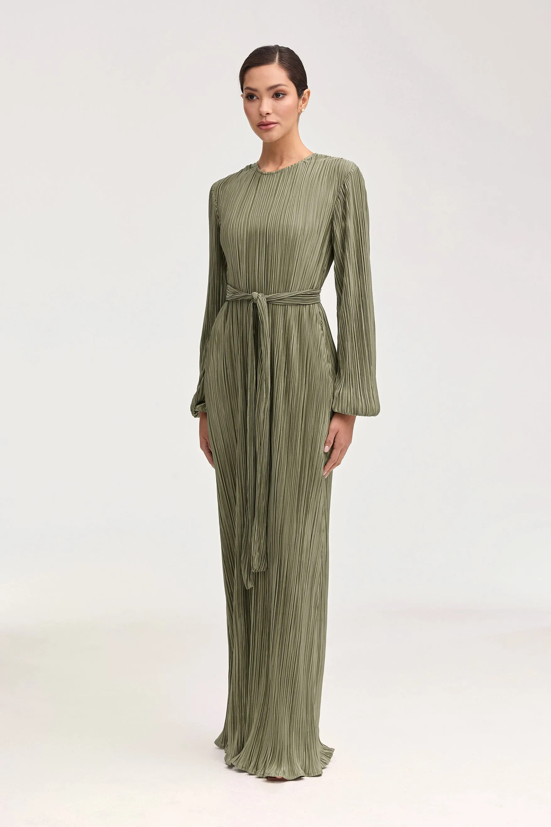 Stacey Satin Plisse Maxi Dress - Sage