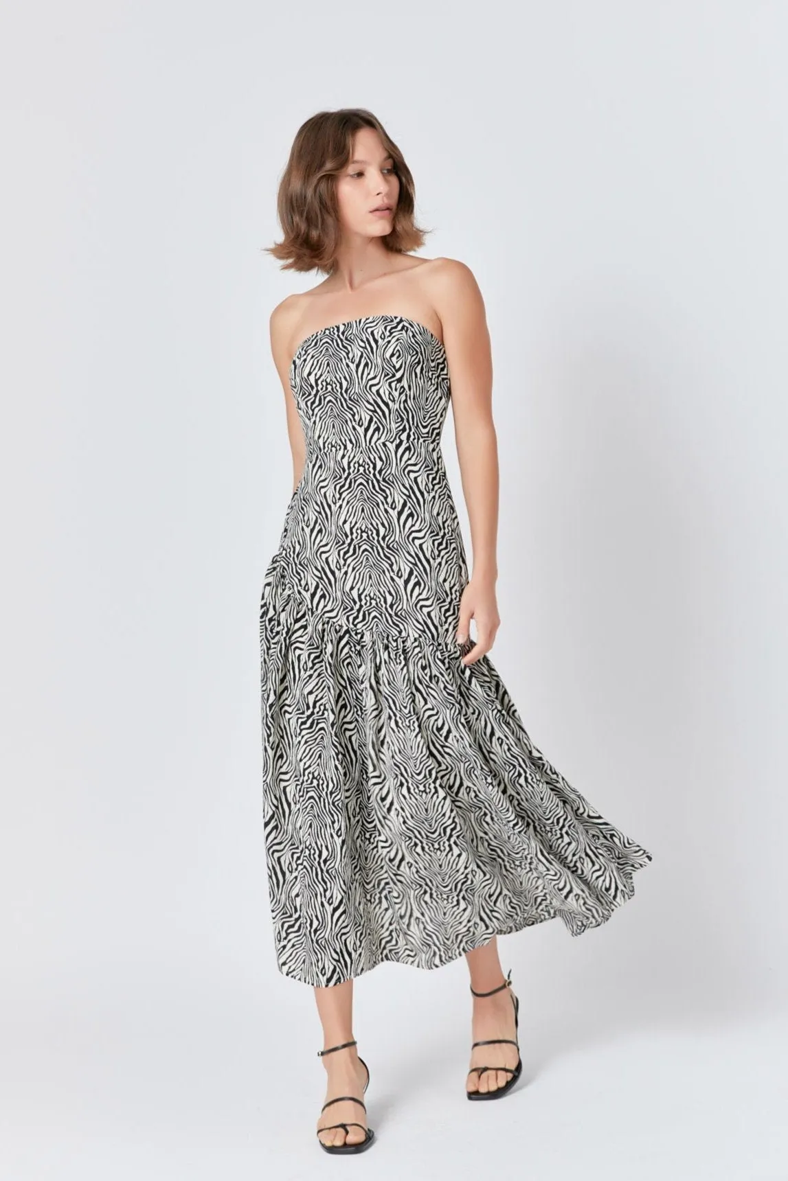 Strapless Asymmetrical Maxi Dress