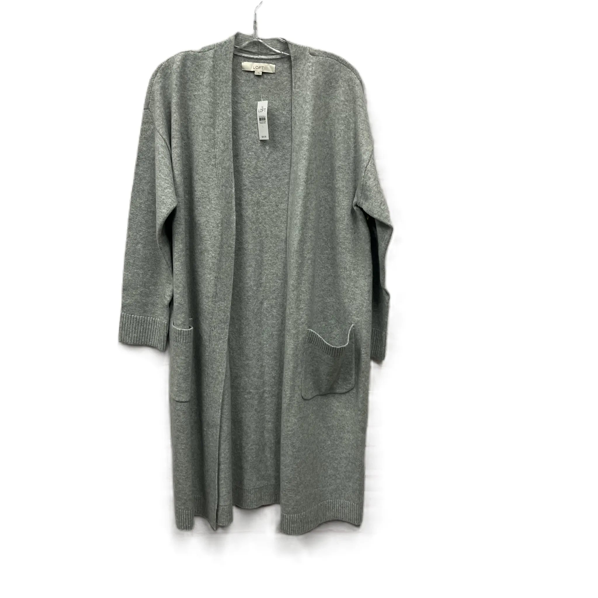 Sweater Cardigan By Loft In Grey, Size: L