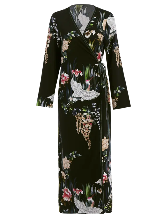 TastyHottie - Stunning Oriental Print Midi Wrap Dress