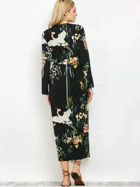 TastyHottie - Stunning Oriental Print Midi Wrap Dress