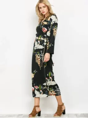 TastyHottie - Stunning Oriental Print Midi Wrap Dress