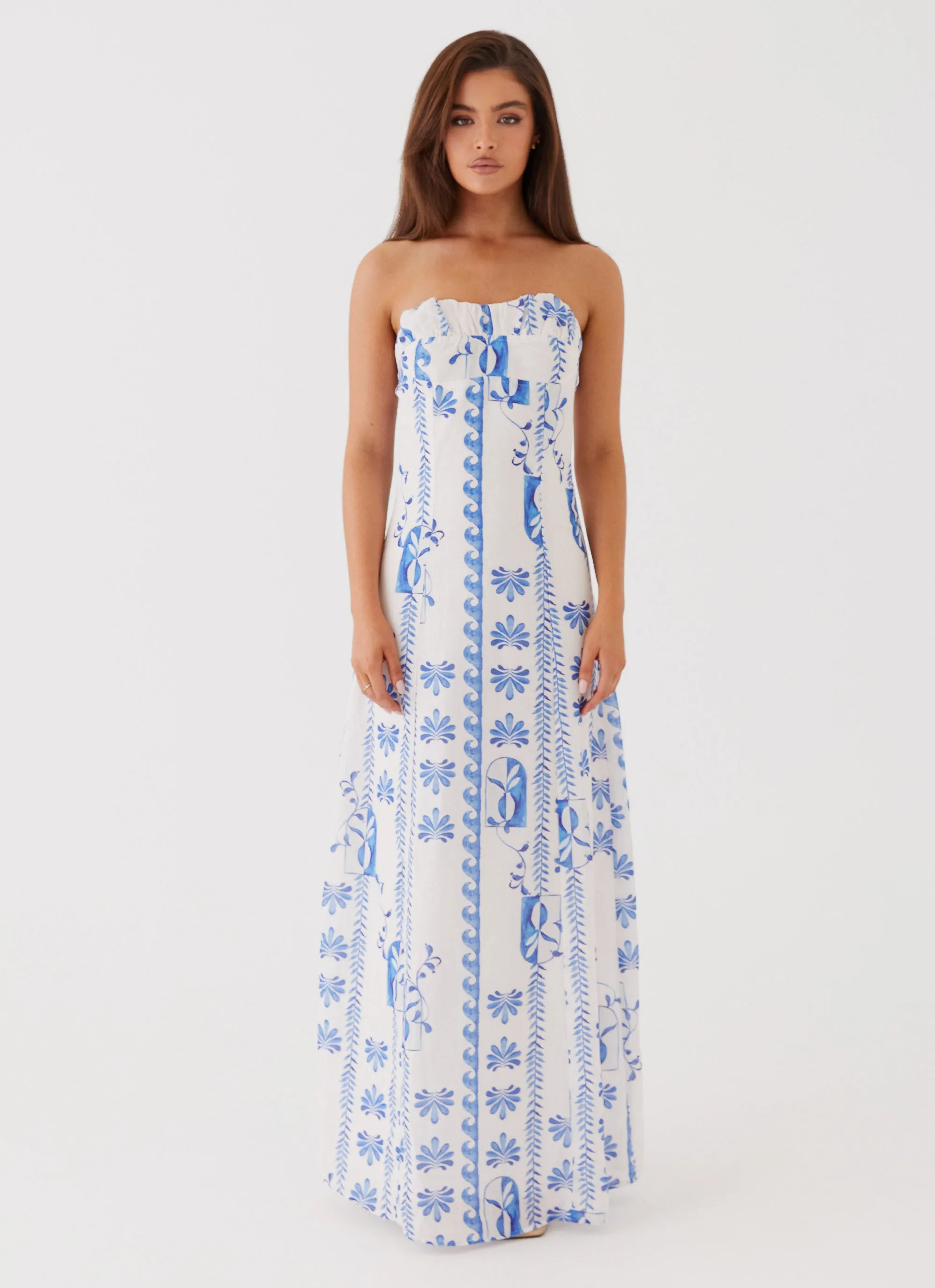 Tayla Linen Maxi Dress - Floral Wave