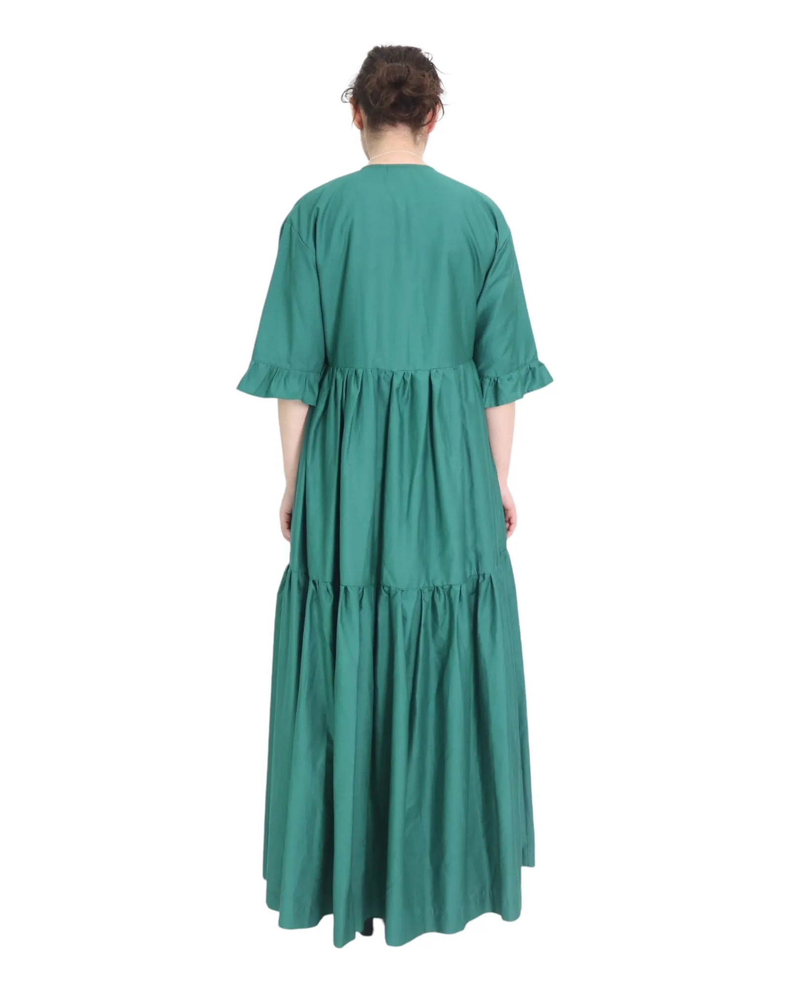 Tied Front Exaggerated Volume Maxi Dress in Green