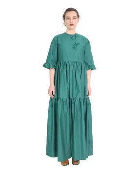 Tied Front Exaggerated Volume Maxi Dress in Green