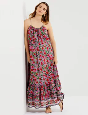 Tiered Maxi Maternity Dress in Pink Floral