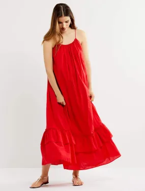 Tiered Maxi Maternity Dress in Red