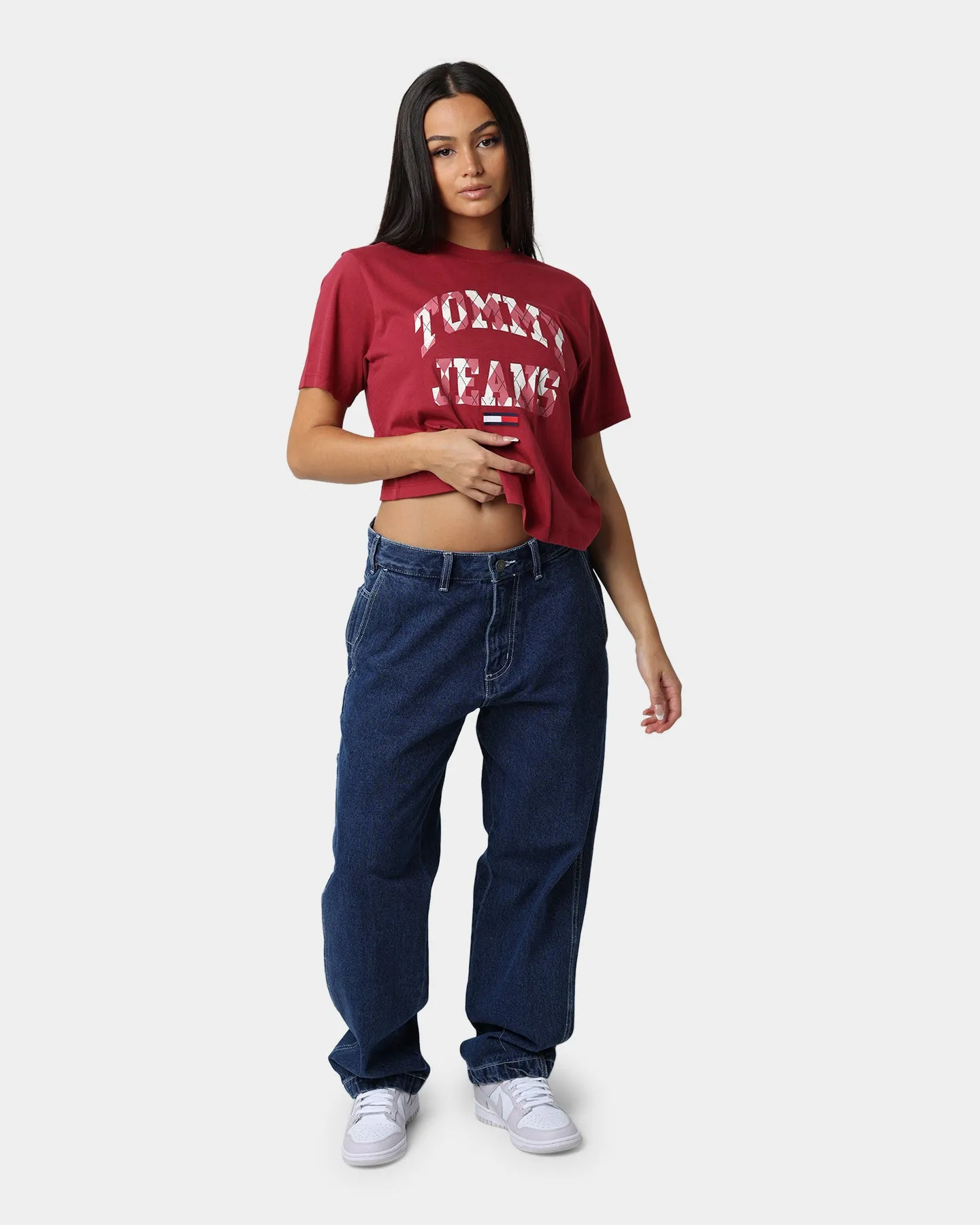 Tommy Jeans Women's Classic College Argyle T-Shirt Cranberry