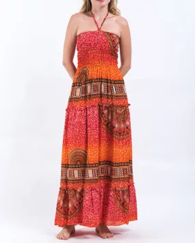 Tribal Chakras Smocked Dress in Orange