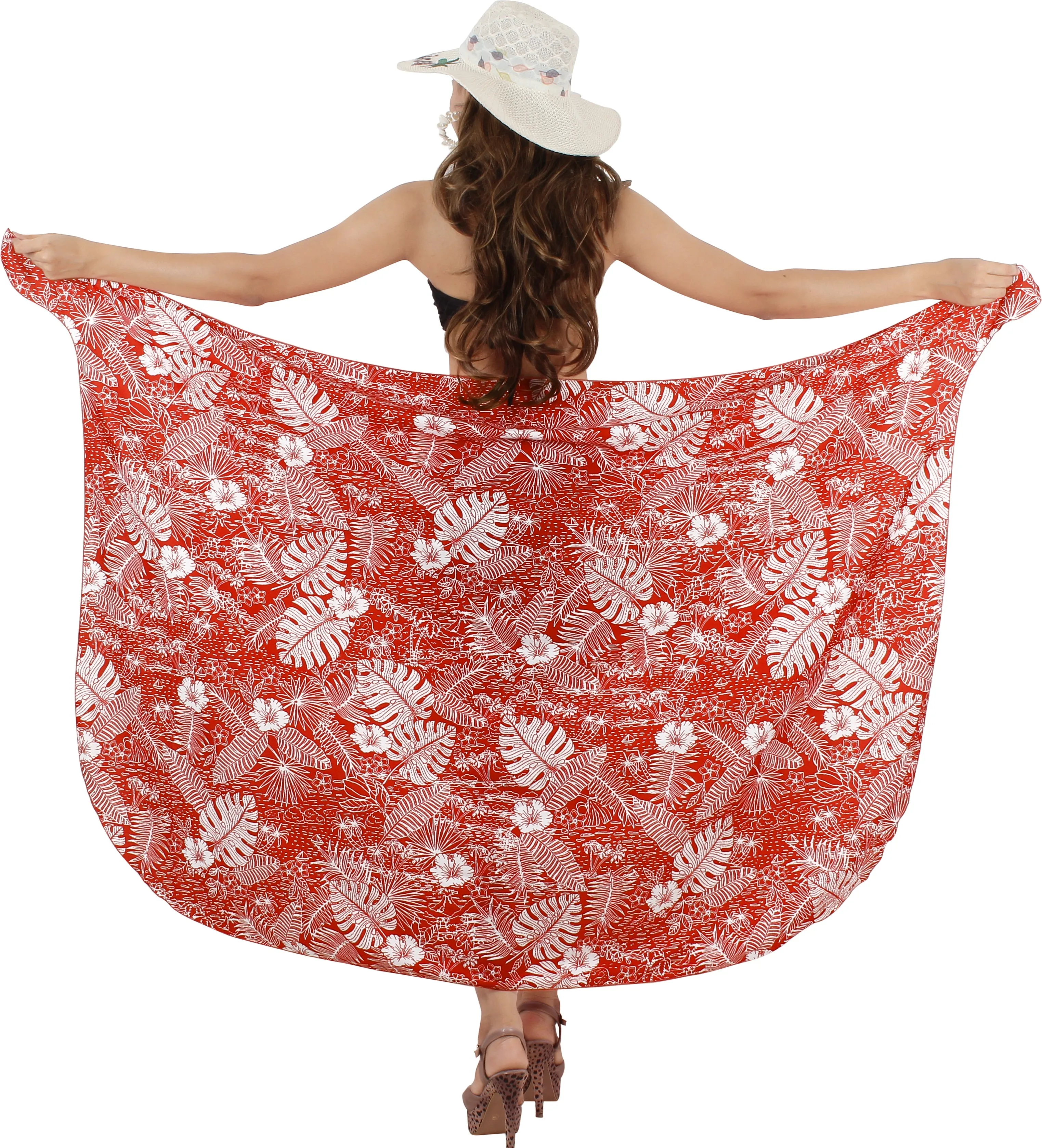 Tropical Radiance Non-Sheer Hibiscus Flower, Leaves and Palm Tree Print Beach Wrap For Women