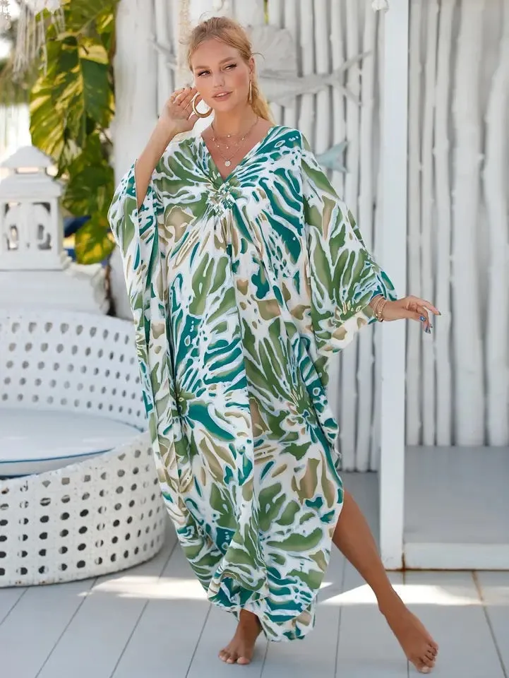 Tropical Resort Cotton Bamboo Maxi Dress