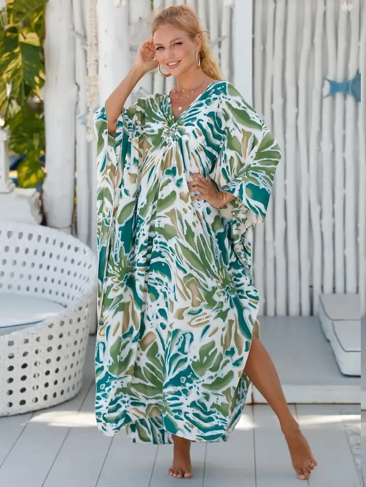 Tropical Resort Cotton Bamboo Maxi Dress