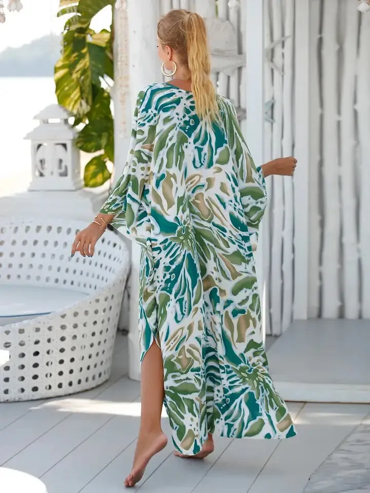 Tropical Resort Cotton Bamboo Maxi Dress