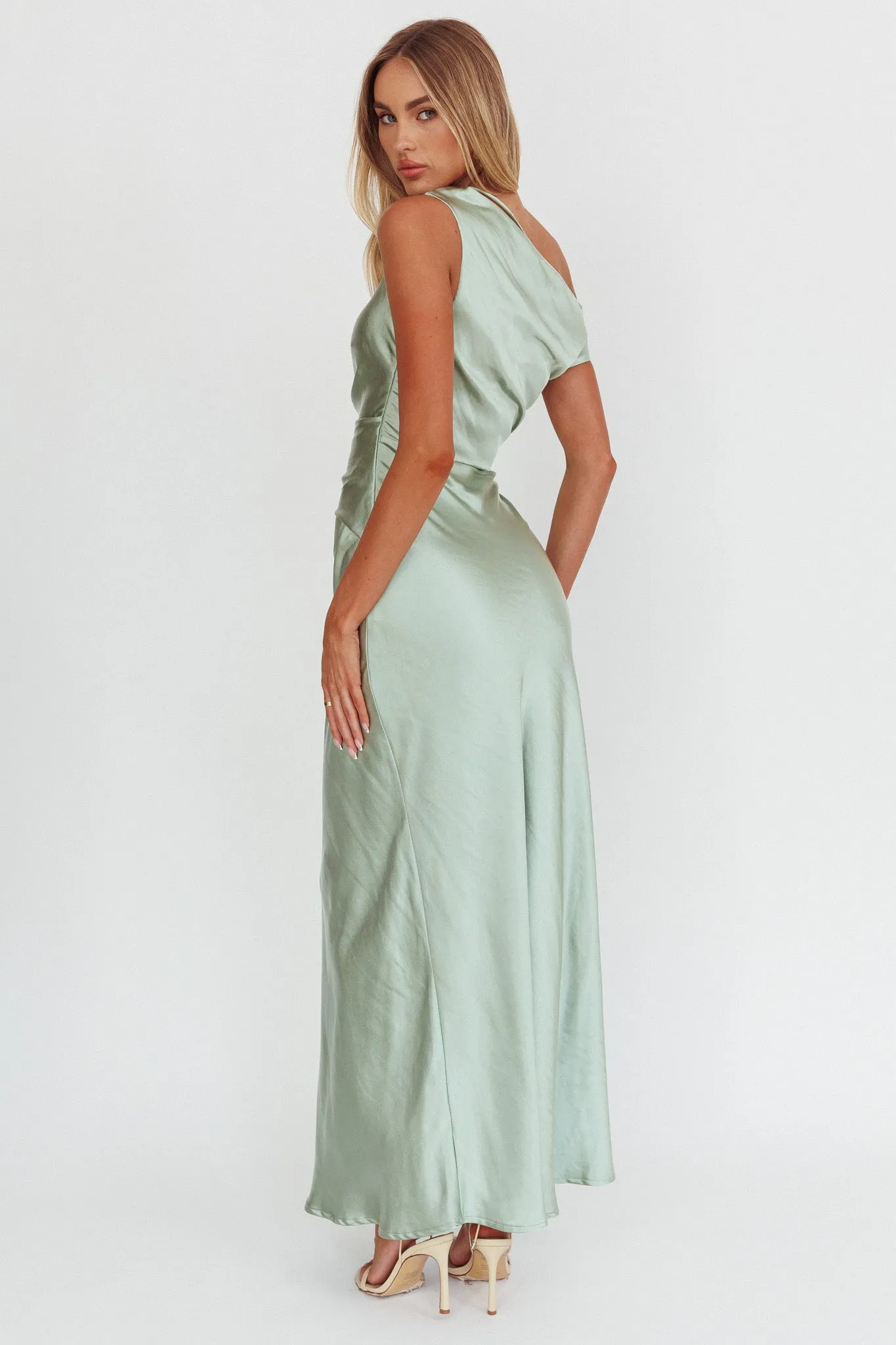 Twilight Asymmetric Neckline Maxi Dress Sage