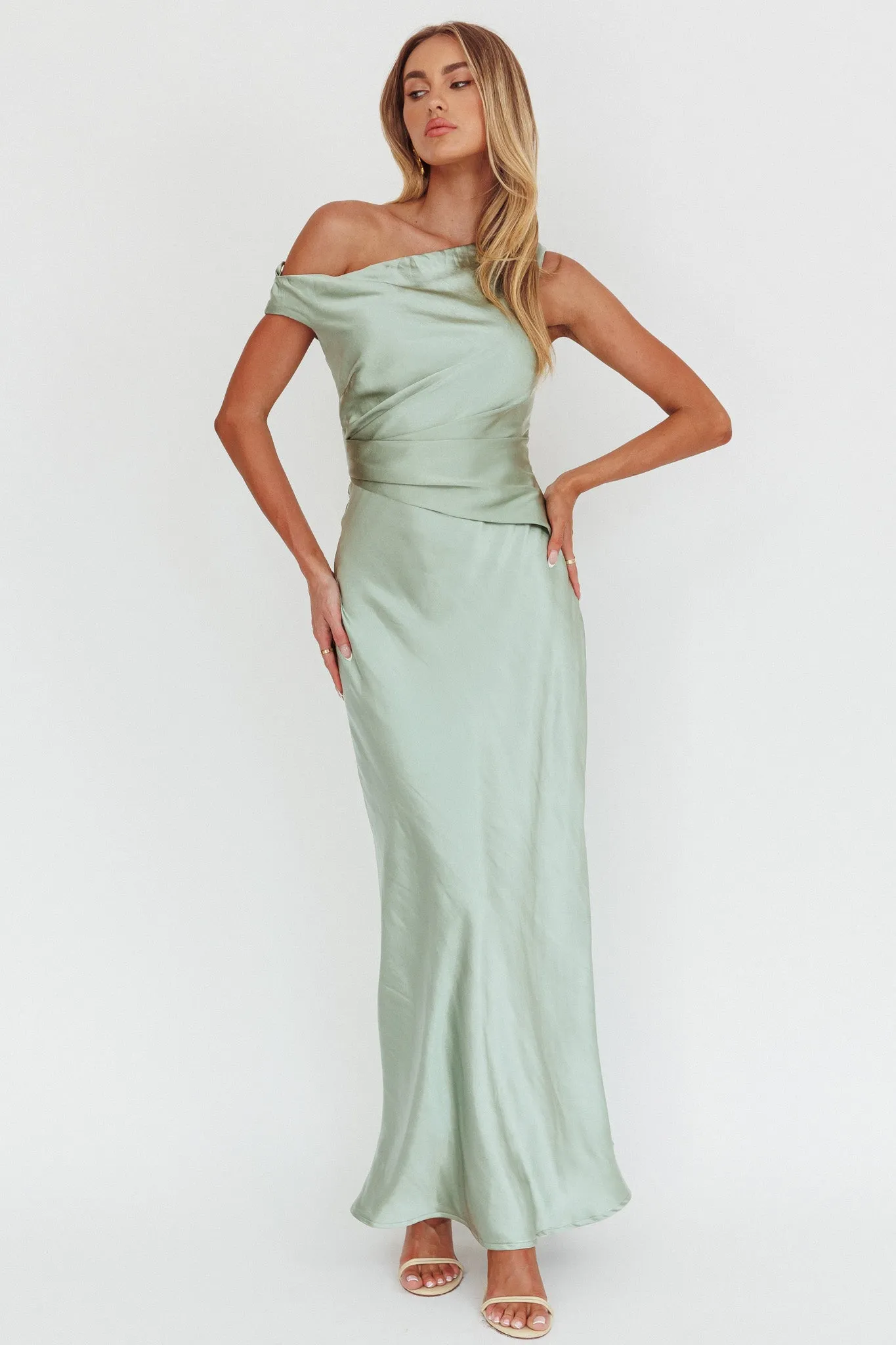 Twilight Asymmetric Neckline Maxi Dress Sage