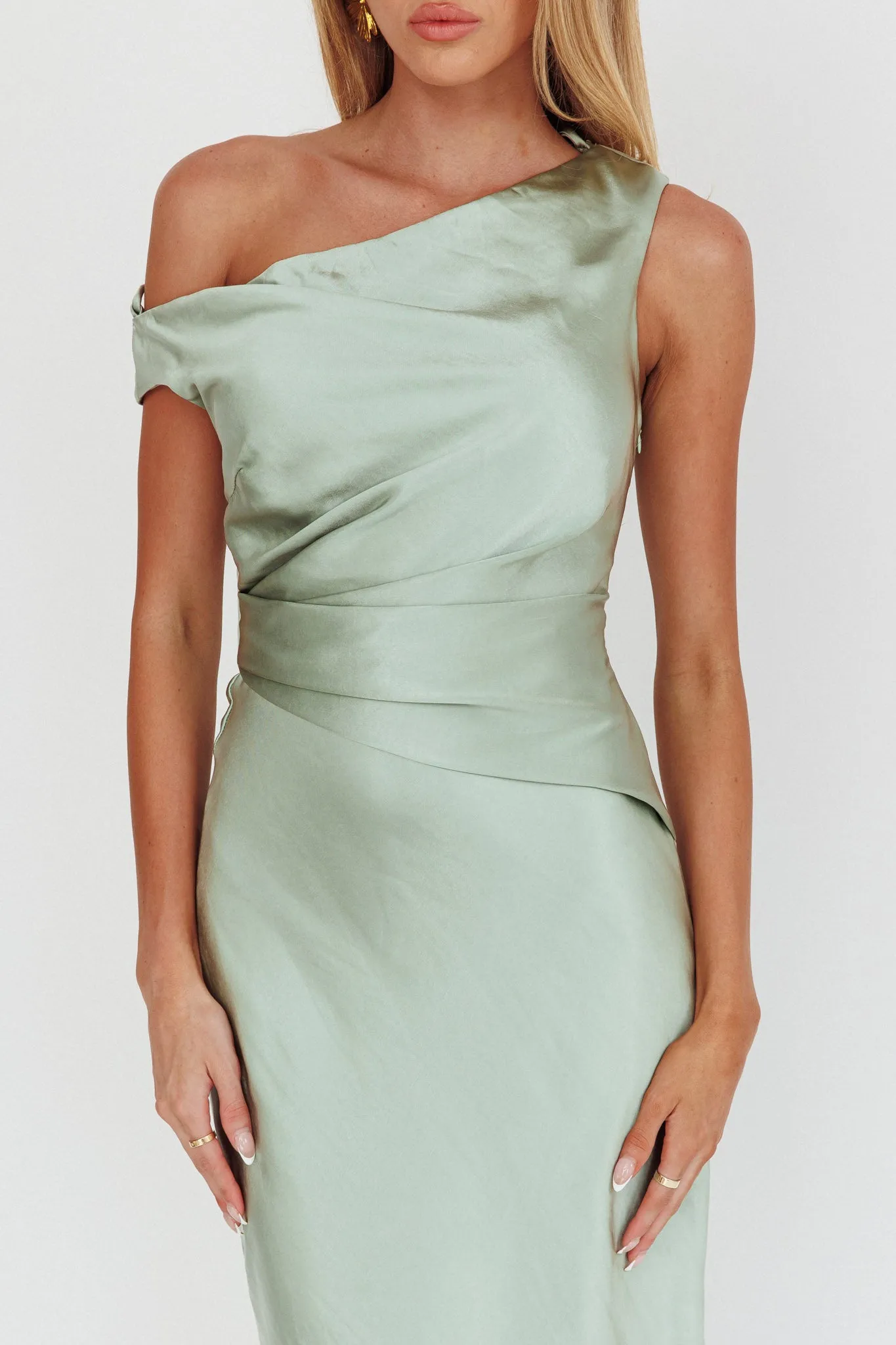 Twilight Asymmetric Neckline Maxi Dress Sage