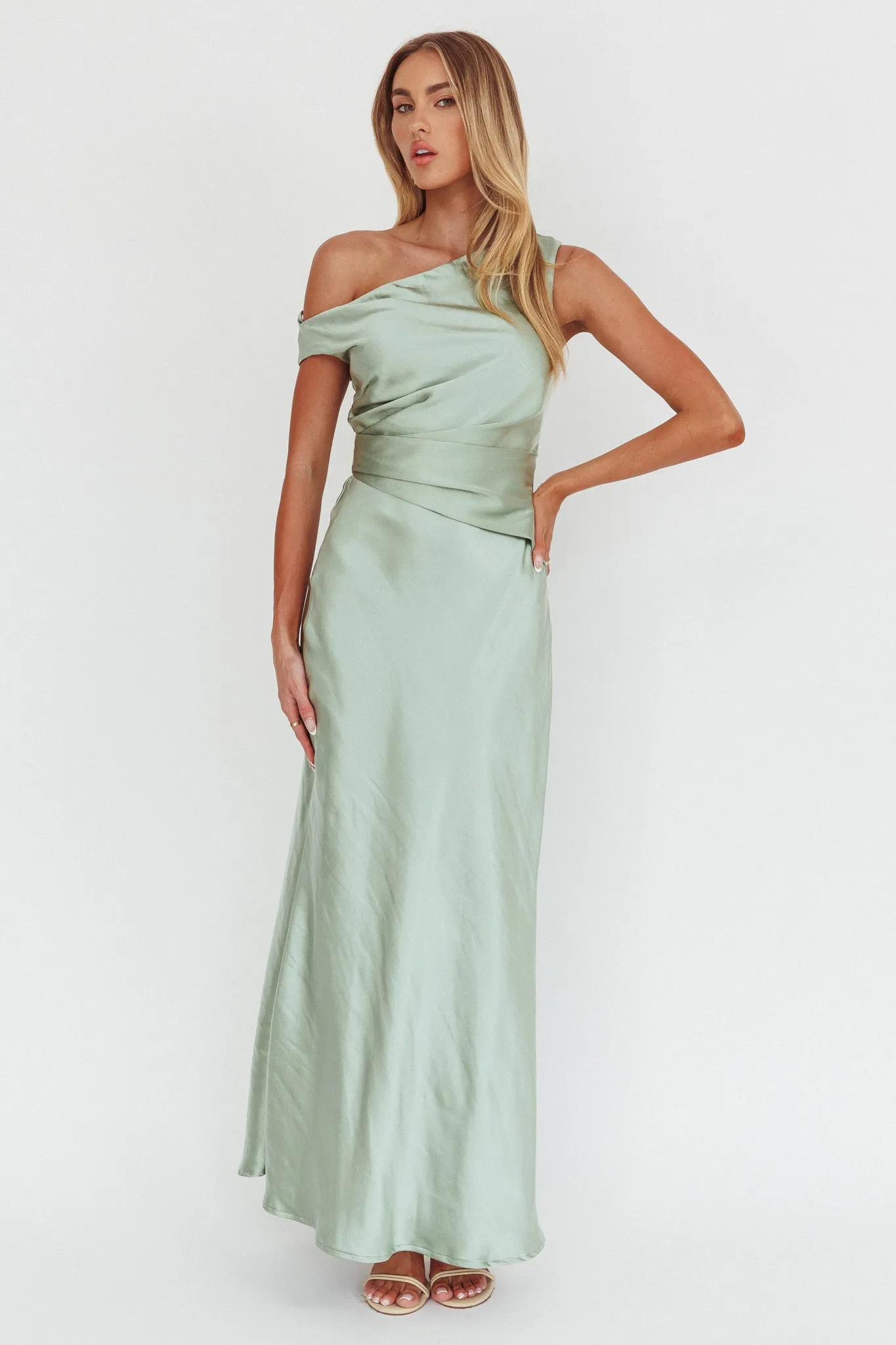 Twilight Asymmetric Neckline Maxi Dress Sage