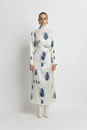 Twist Front Midi Silk Dress - Beetle Print