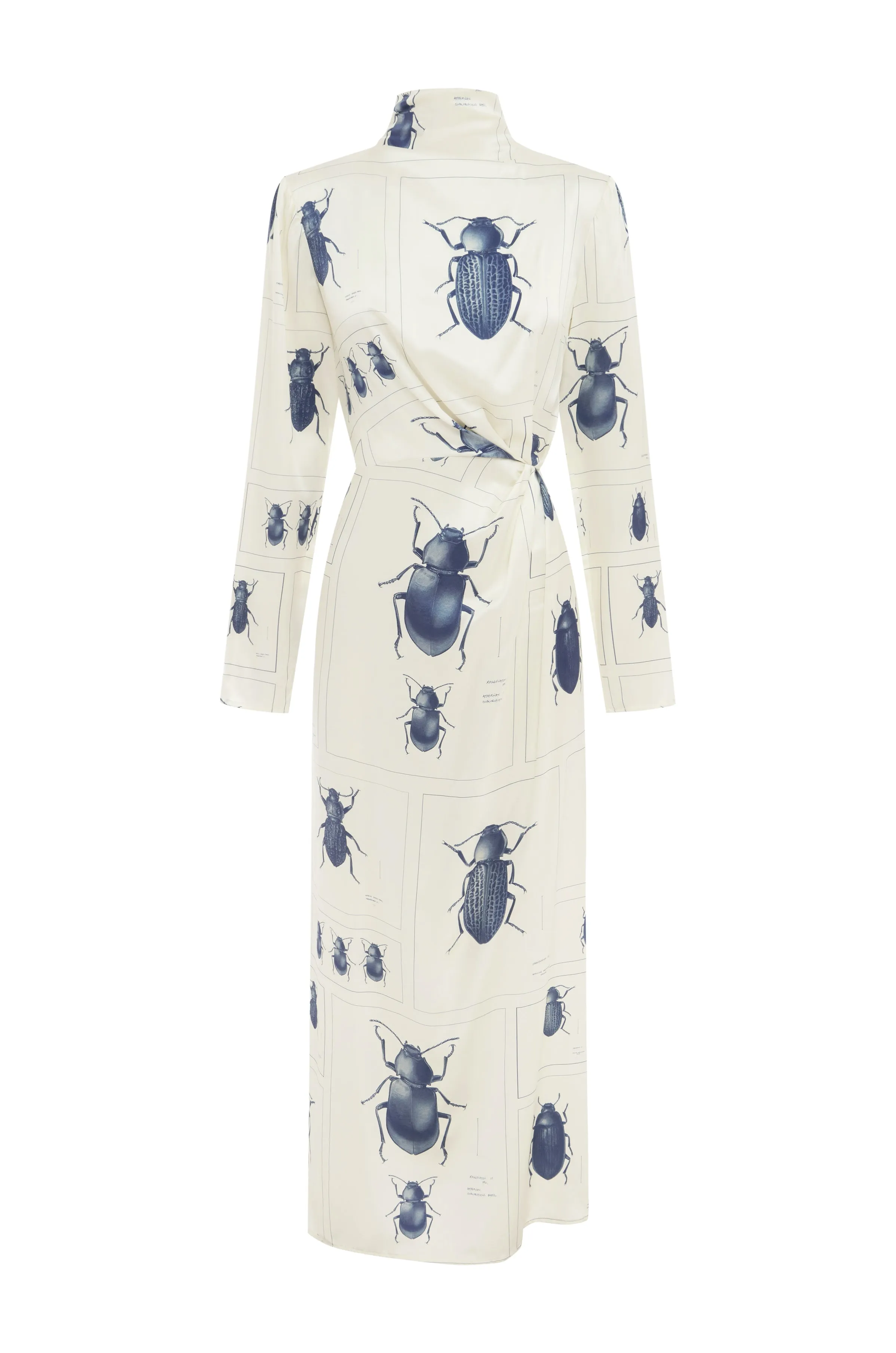 Twist Front Midi Silk Dress - Beetle Print