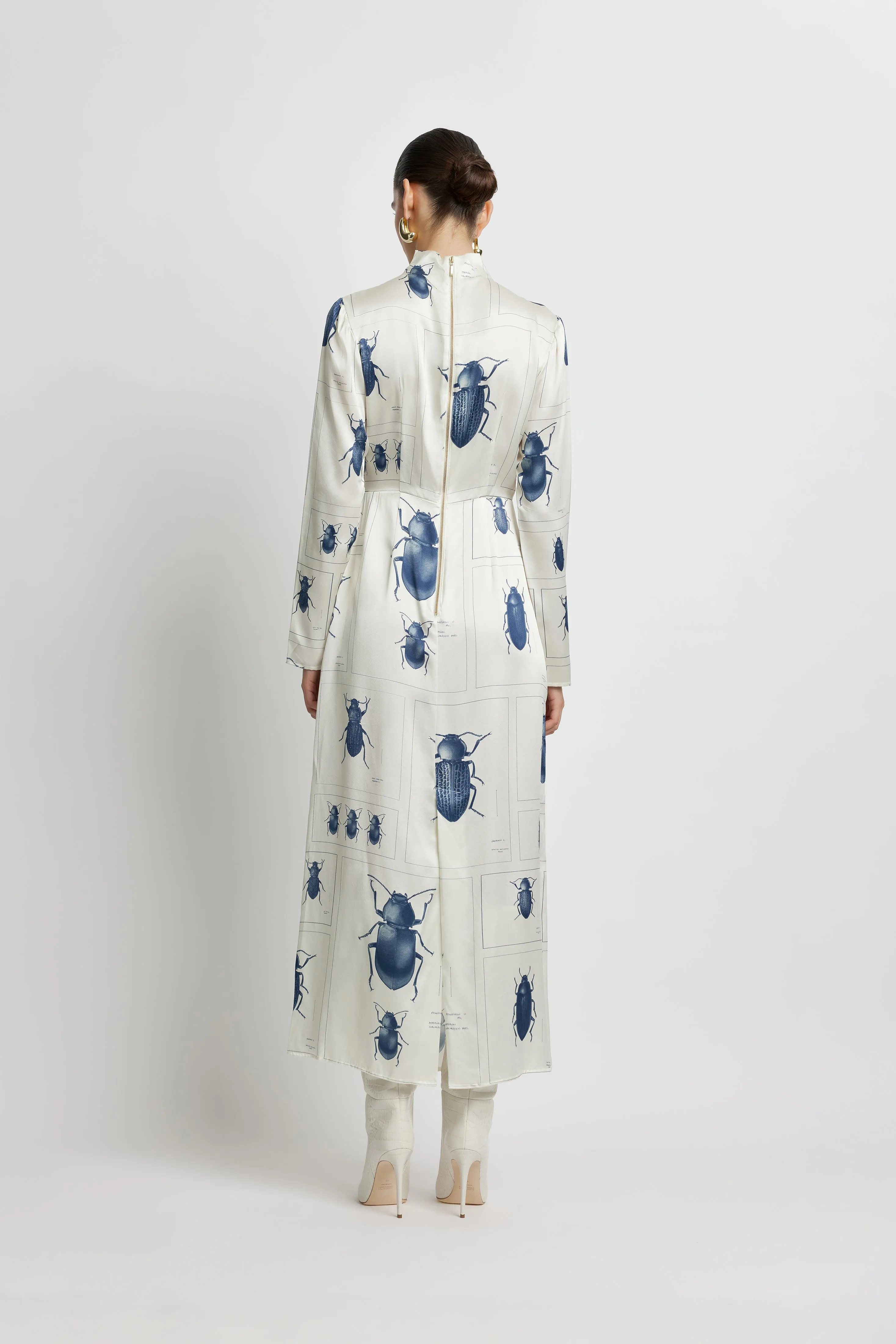 Twist Front Midi Silk Dress - Beetle Print