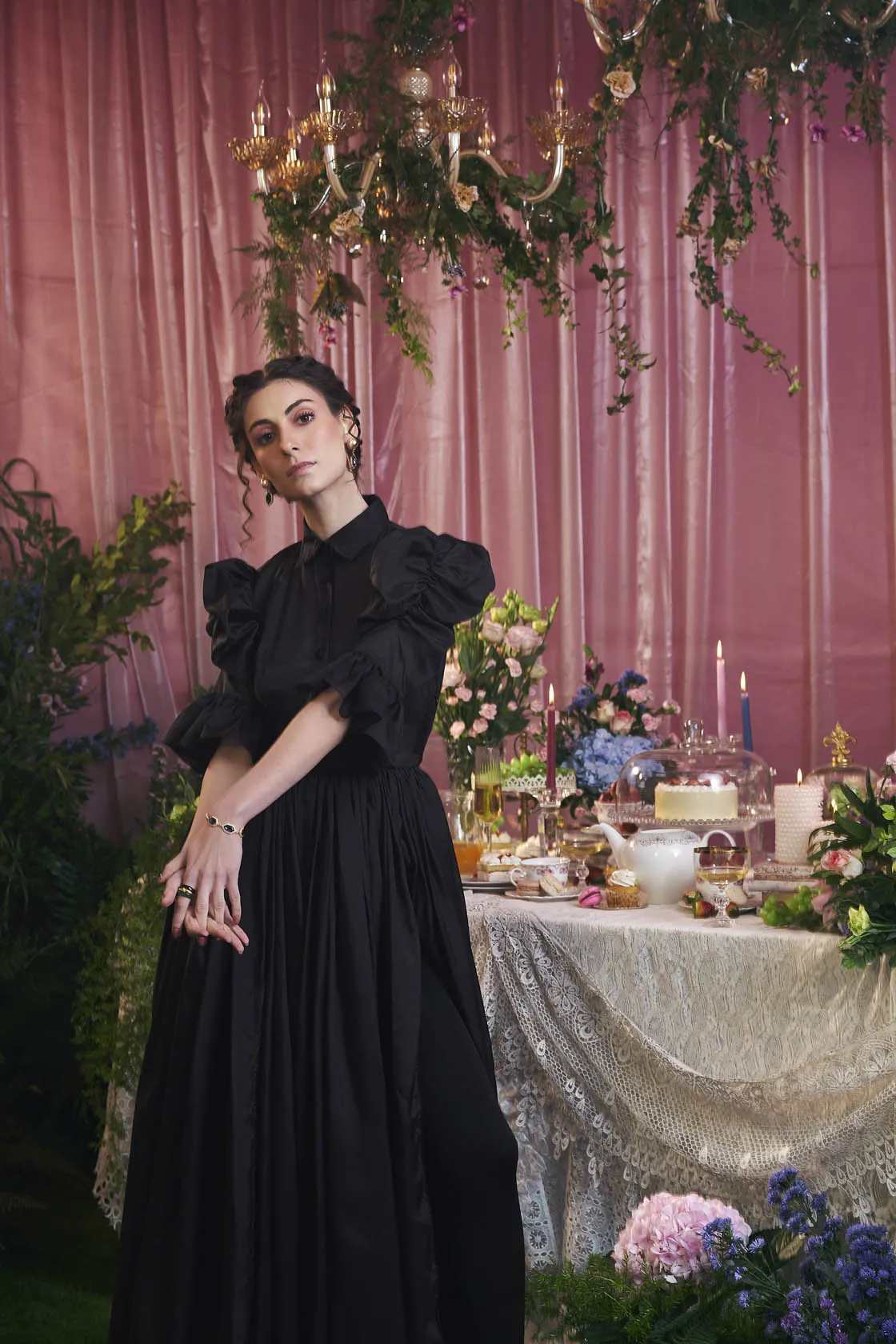 Unforgotten tales of Organza Black Maxi Shirt Dress