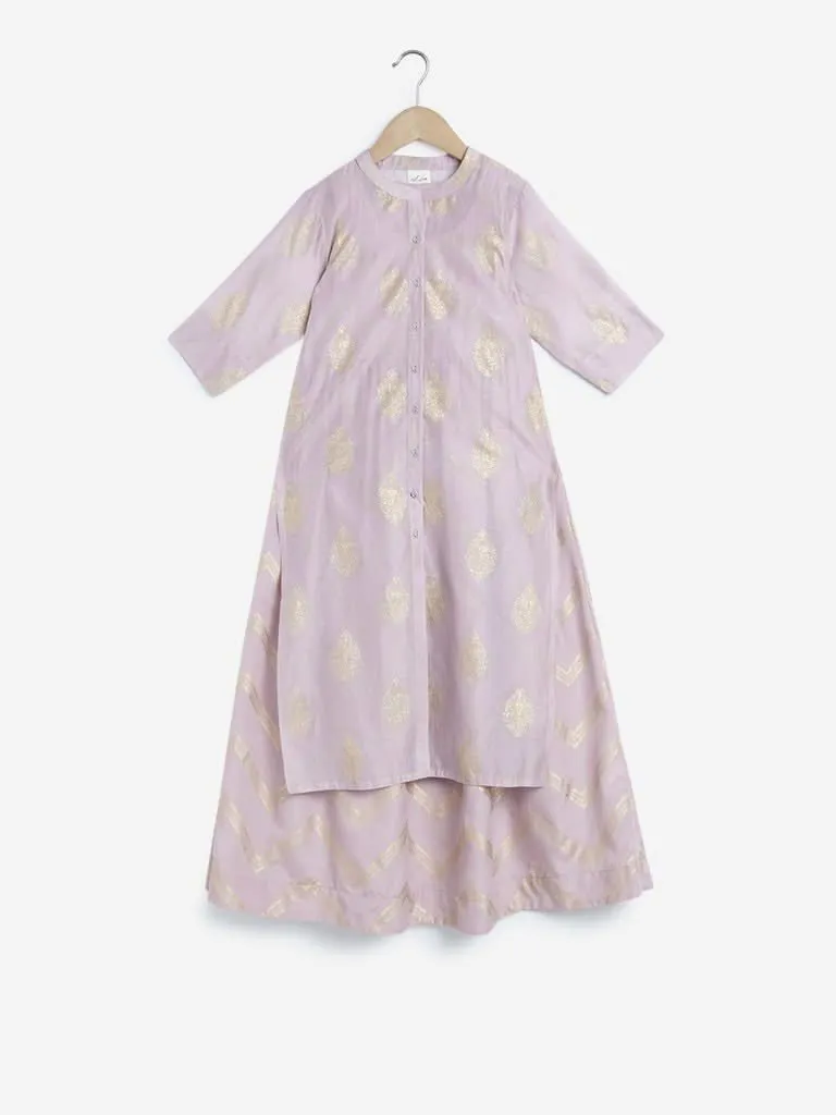 Utsa Kids Light Purple Kurta And Maxi Dress Set