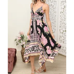 V-Neck Hanky Hem Maxi Dress