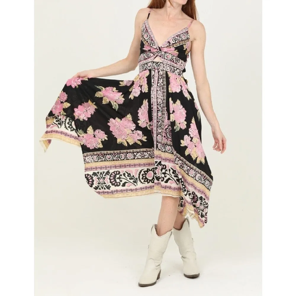 V-Neck Hanky Hem Maxi Dress