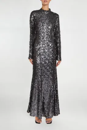 Vanessa Dark Pewter Sequin Open Back Maxi Dress