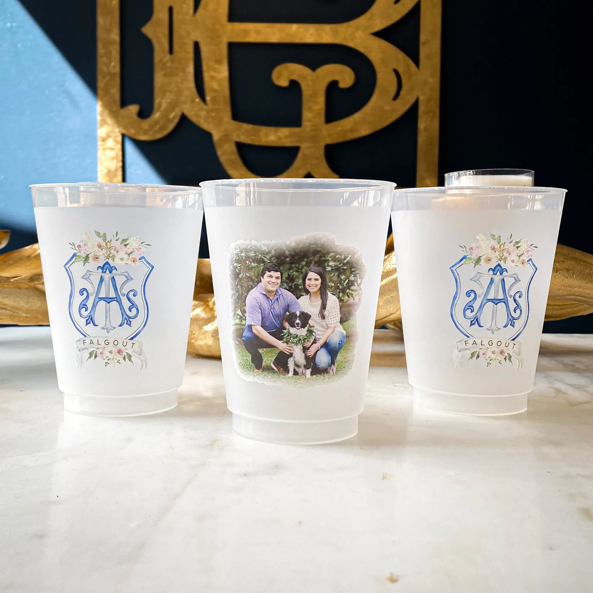 Watercolor Monogram Frosted Cups