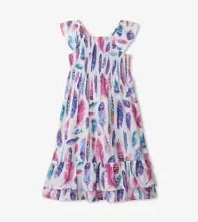 Watercolour Feathers Smocked Maxi Dress | Hatley