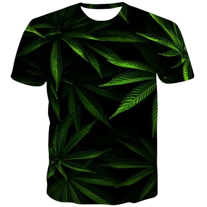 Weeds T shirt Men Green T-shirts 3d Leaves Funny T shirts Short Sleeve summer