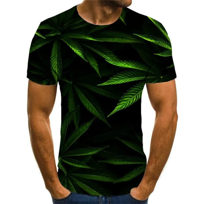 Weeds T shirt Men Green T-shirts 3d Leaves Funny T shirts Short Sleeve summer