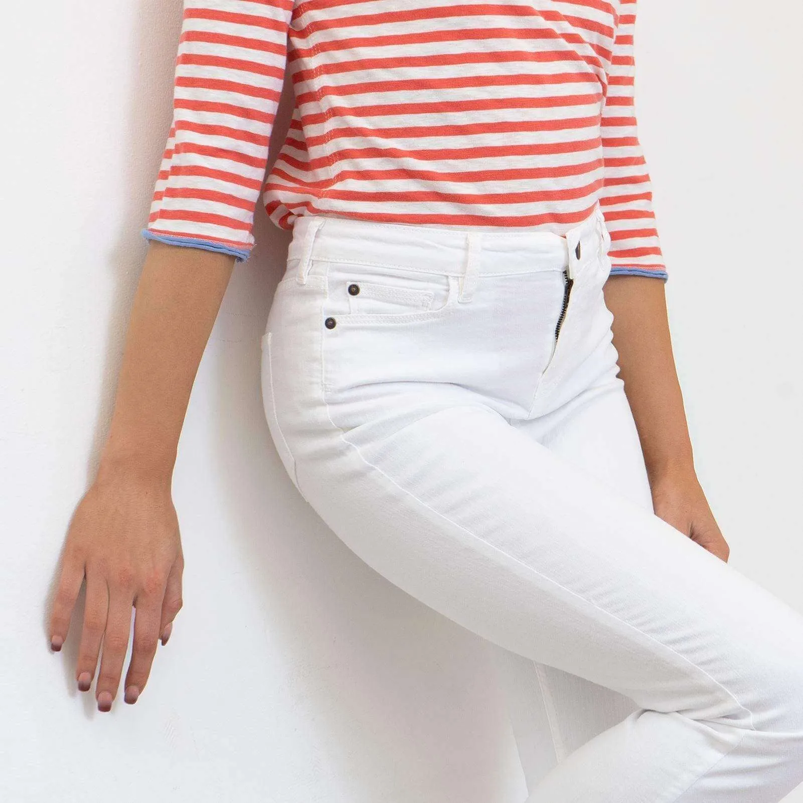 White Denim Stretch Full Length Skinny Leg Jeans with Pockets