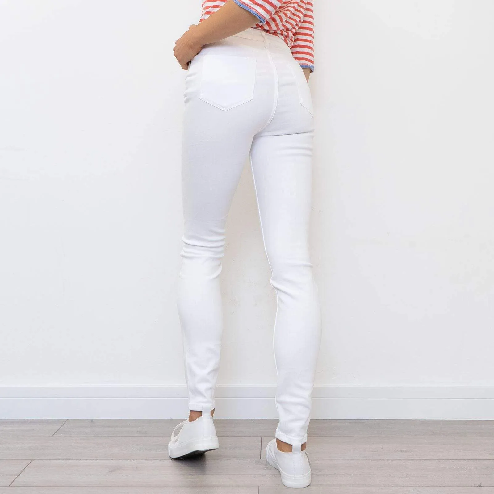 White Denim Stretch Full Length Skinny Leg Jeans with Pockets