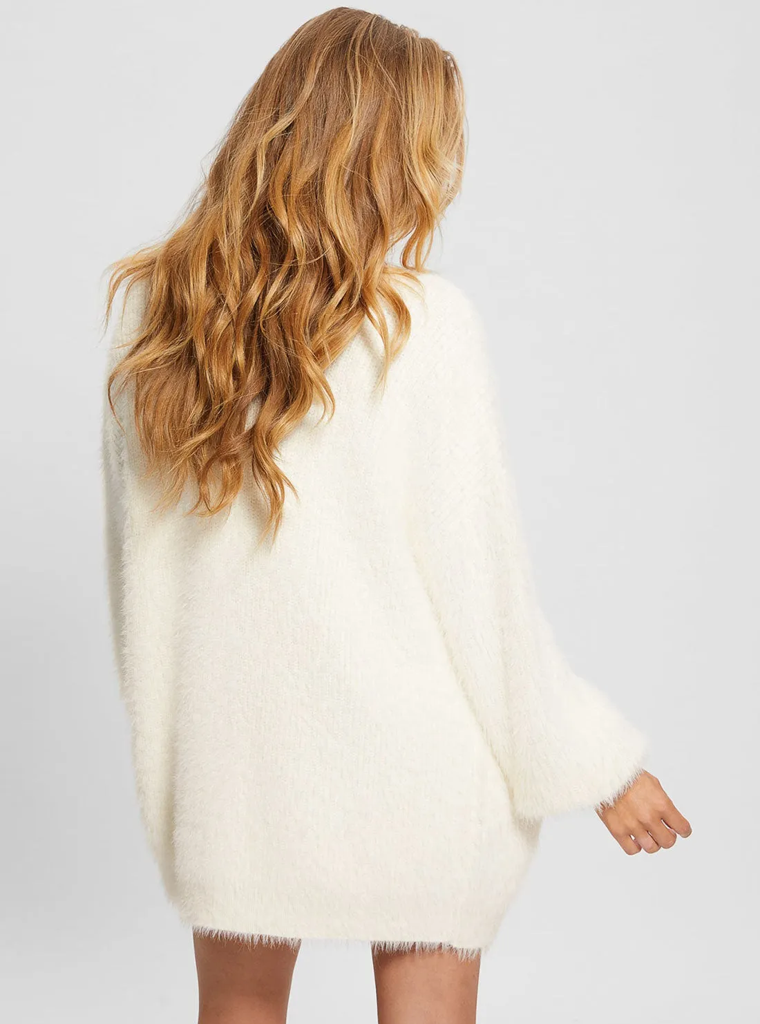 White Sahar Fuzzy Cardigan Jumper