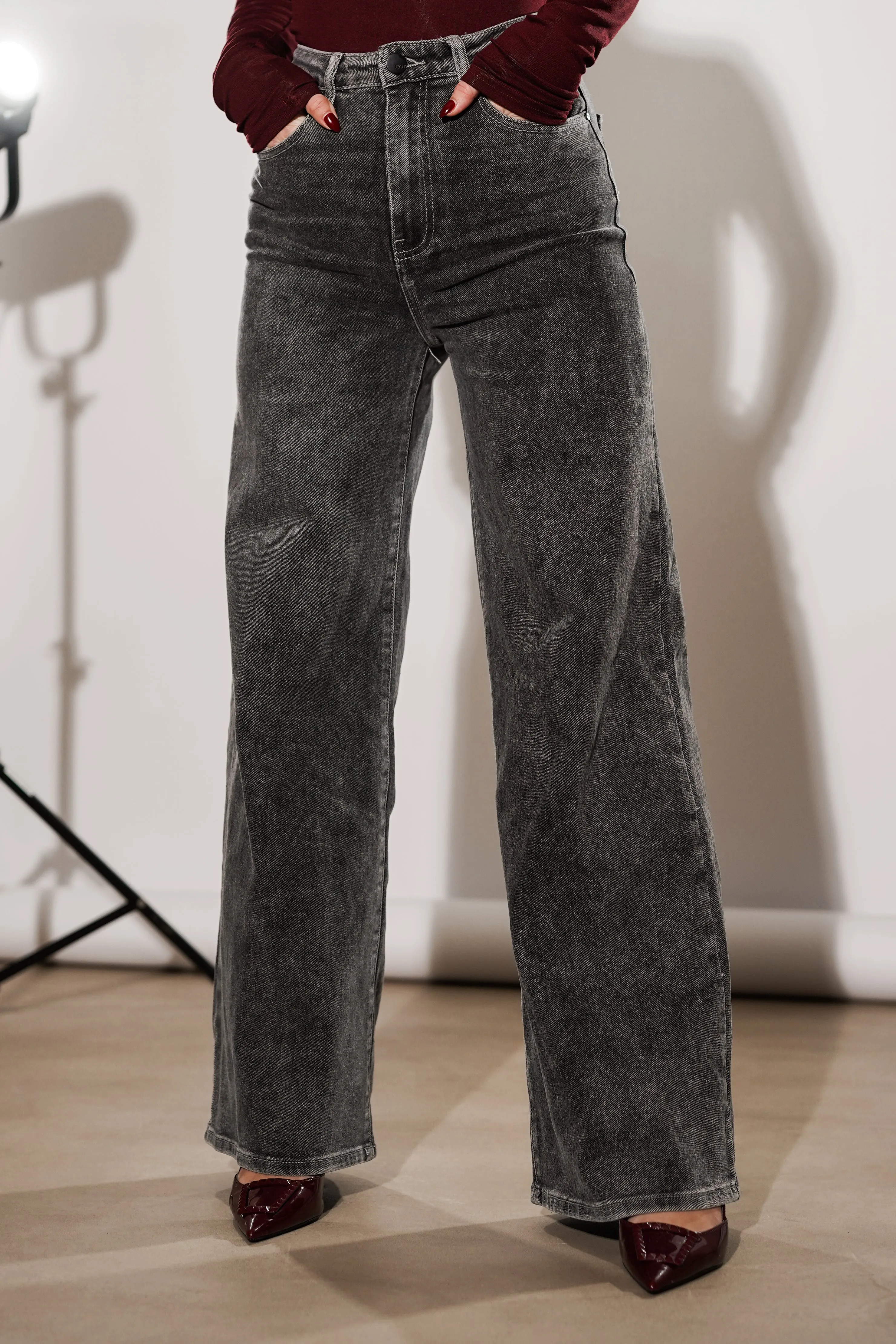 Wide leg jeans grijs - Lola