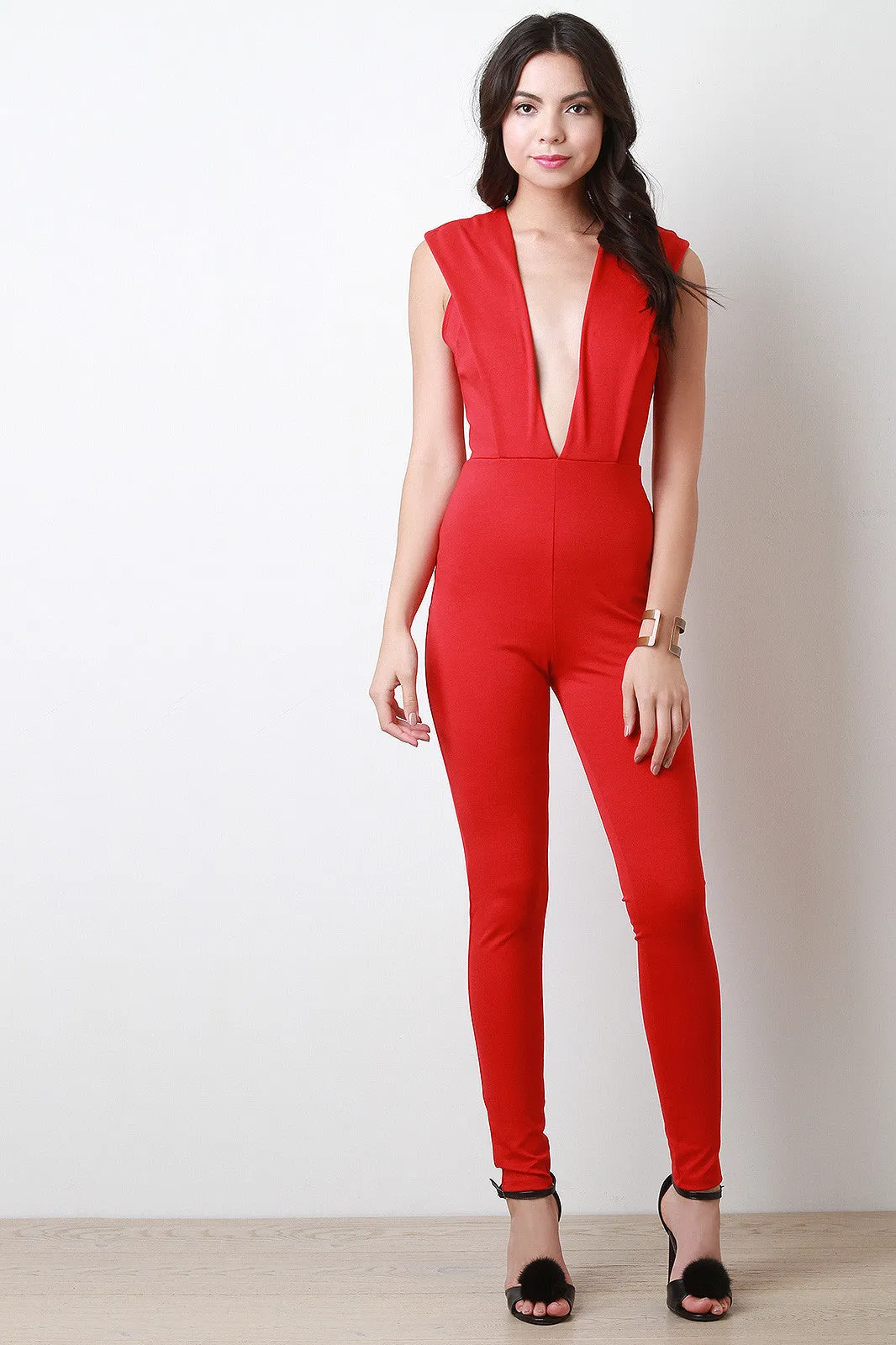 Wide V Collar Jumpsuit