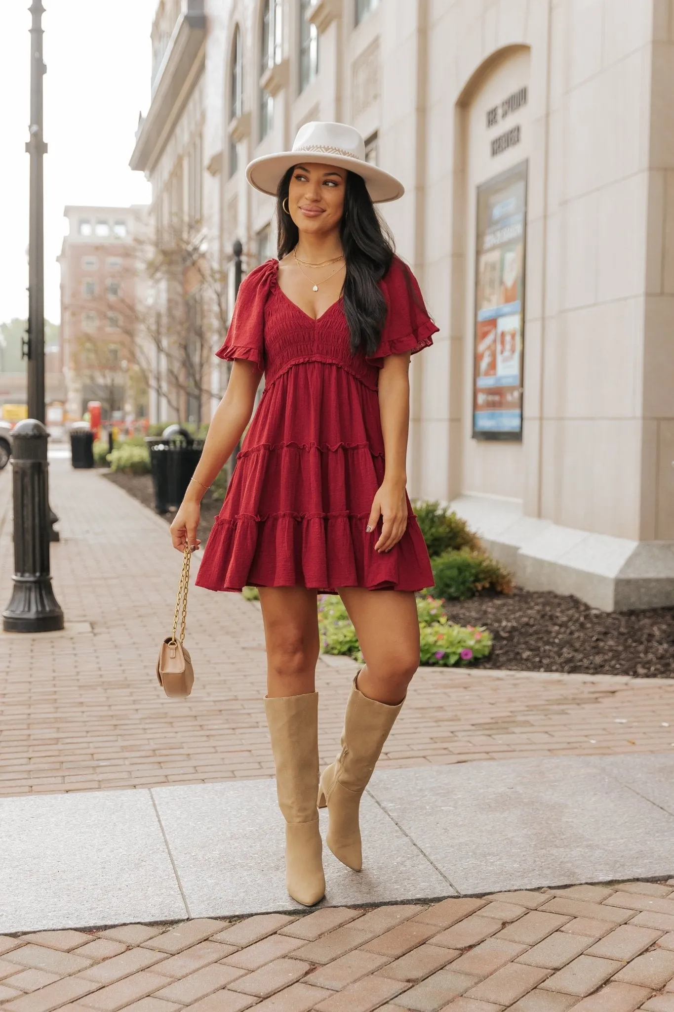 Wine Babydoll Smock Tiered Mini Dress - FINAL SALE