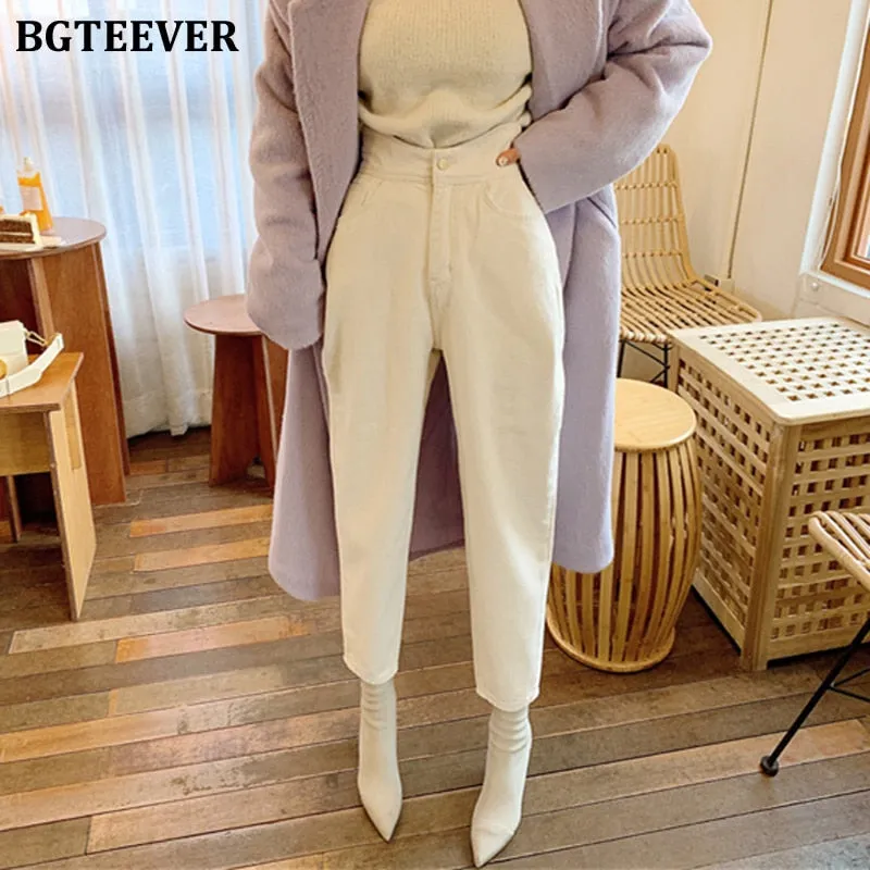 Wjczt Christmas Gift  Women Harem Jeans Pants Fashion High Waist Loose White Denim Jeans Female Buttons Trousers Spring  Streetwear