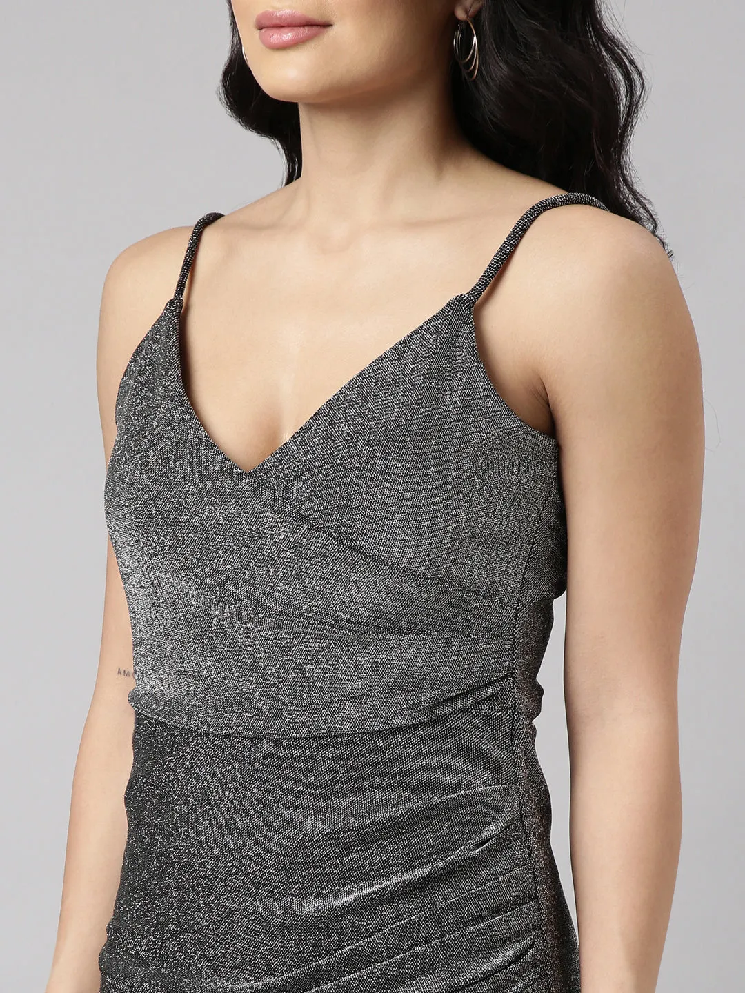 Women Grey Solid Wrap Dress