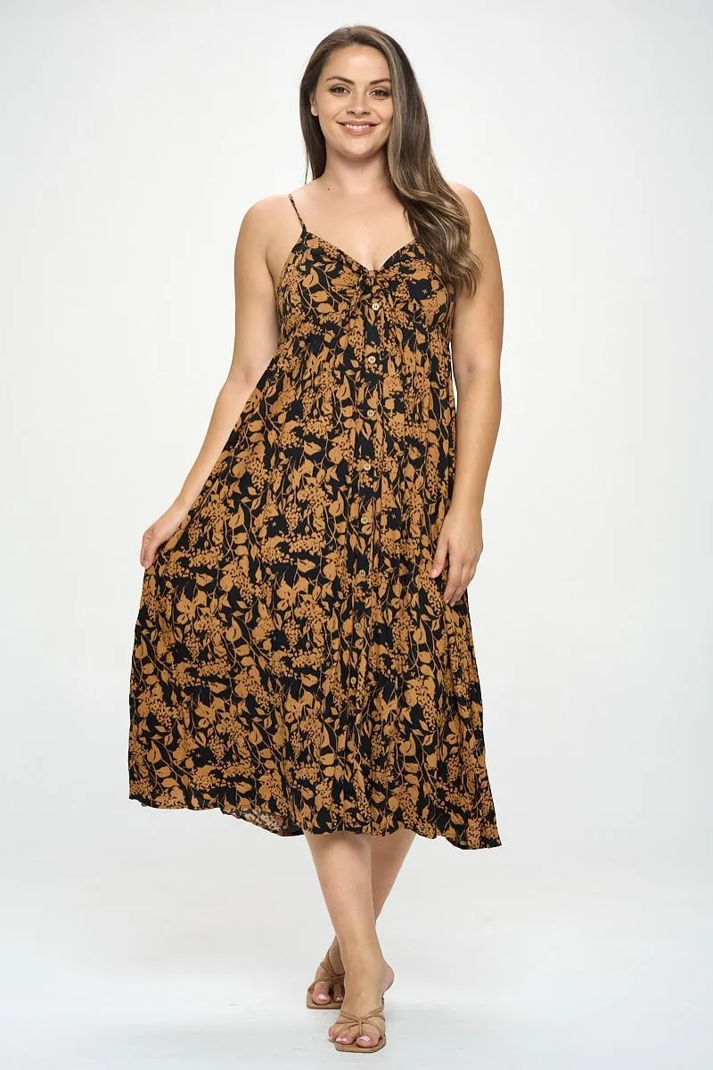 Women's botanical print front tie maxi dress