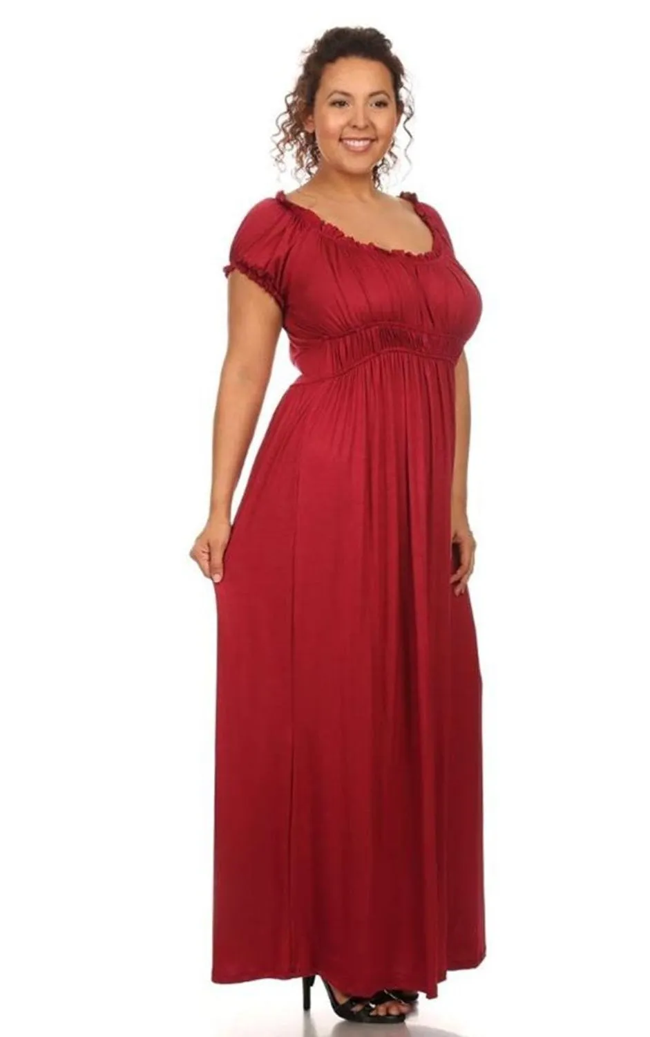 Womens Plus Size Solid Red Wench Style Maxi Dress U.S.A